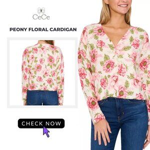 ✨ CeCe | Peony Floral Pearl-Button Cardigan